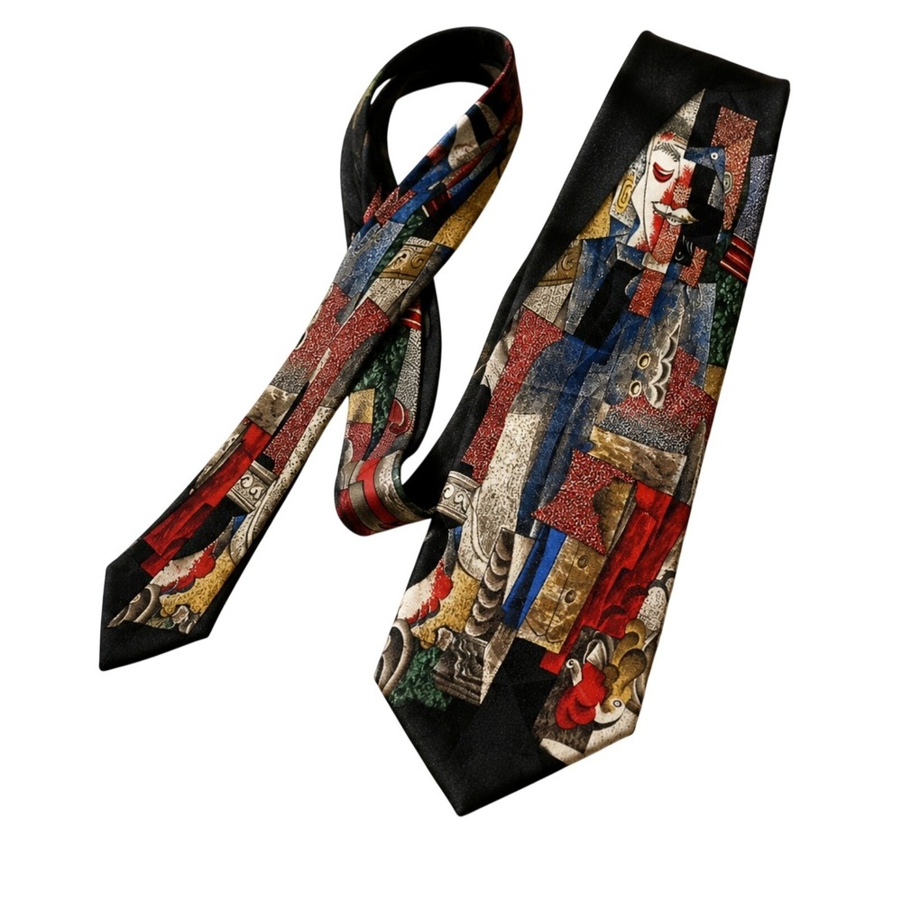 Rare• Picasso Collection Tie Handmade SILK "man with pipe" 60L Collectable